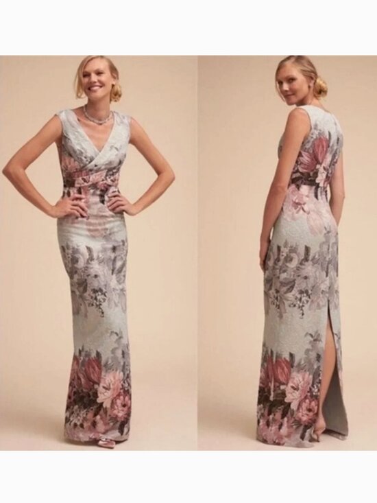 Adrianna Papell Dresses & Skirts - BHLDN Adrianna Papell Lilliana Blue Floral Metallic Jacquard Maxi Gown